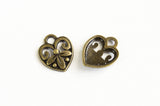 Heart Charms, Antique Brass Floral Filigree Love Pendants, 15mm x 12mm - 10 pieces (1700)