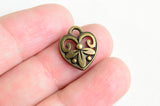 Heart Charms, Antique Brass Floral Filigree Love Pendants, 15mm x 12mm - 10 pieces (1700)