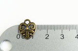 Heart Charms, Antique Brass Floral Filigree Love Pendants, 15mm x 12mm - 10 pieces (1700)