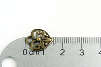 Heart Charms, Antique Brass Floral Filigree Love Pendants, 15mm x 12mm - 10 pieces (1700)