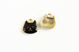 5 Cat Face Charms, Black Enamel Pet Charm On Gold Toned Metal, 11mm x 11mm (1701)