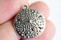 5 Sand Dollar Charms, Silver Tone Metal Ocean Pendants, 20mm x 18mm (1706)