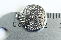 5 Sand Dollar Charms, Silver Tone Metal Ocean Pendants, 20mm x 18mm (1706)