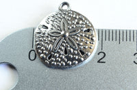 5 Sand Dollar Charms, Silver Tone Metal Ocean Pendants, 20mm x 18mm (1706)