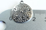 5 Sand Dollar Charms, Silver Tone Metal Ocean Pendants, 20mm x 18mm (1706)