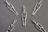 Silver Skeleton Charms, Silver Tone Halloween Goth Pendants, 39mm x 9mm (1740)