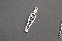 Silver Skeleton Charms, Silver Tone Halloween Goth Pendants, 39mm x 9mm (1740)