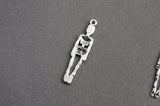 Silver Skeleton Charms, Silver Tone Halloween Goth Pendants, 39mm x 9mm (1740)