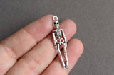 Silver Skeleton Charms, Silver Tone Halloween Goth Pendants, 39mm x 9mm (1740)