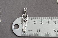 Silver Skeleton Charms, Silver Tone Halloween Goth Pendants, 39mm x 9mm (1740)