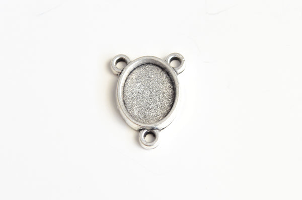 Rosary Connector Bezel Pendants, Silver Tone 12x10mm - 10 pieces (1792)