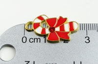 Candy Cane Charms, Red Rhinestone Christmas Pendant, Gold Tone 26mmx15mm (1823)