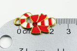 Candy Cane Charms, Red Rhinestone Christmas Pendant, Gold Tone 26mmx15mm (1823)
