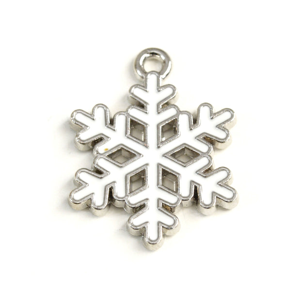 shite snowflake charm with silver tone outline