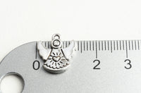 Angel Charm, Silver Tone Doll Charms With Heart and Wings, 14x13mm - 10 pieces (1836)