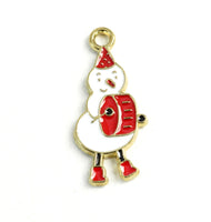 Snowman Charm, Winter Holiday Snow Man With Red Drum, 25x11mm (1841)