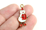 Snowman Charm, Winter Holiday Snow Man With Red Drum, 25x11mm (1841)