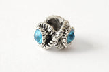 Large Hole Metal Beads, Blue Rhinestone Spacer Beads - 2 pieces (133S)