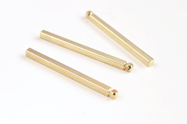 Gold Plated Bar Charm, Long Stick Pendant - 30 mm x 2 mm - 10 pieces (190G)