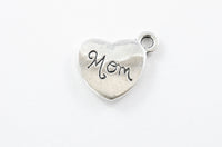 Mom Heart Charm Antique Silver Word Pendant, 13 mm x 15 mm - 5 pieces (299)
