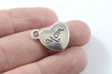 Mom Heart Charm Antique Silver Word Pendant, 13 mm x 15 mm - 5 pieces (299)