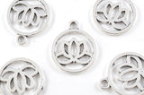 Silver Lotus Charm, Round Floral Charm, Flat Lotus Pendant - 5 pieces (157SO)