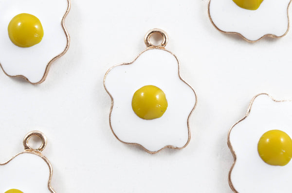 Fried Egg Charms, Enamel And Gold Toned Plated 24mm x 17mm - 4 pieces (188G)