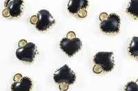 Tiny Black Heart Charms, Gold Plated Pendant, 8mm - 10 pieces (120GBLACK)