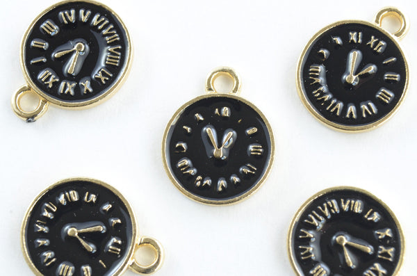 Enamel Black Clock Charms - 5 pieces (Q144G)