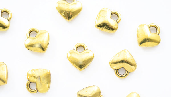 Gold Heart Charms,, Tiny Smooth Puff Charms, 8 mm - 10 pieces (176G)