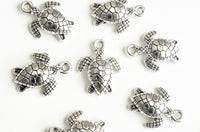 Sea Turtle Charms, Silver Loggerhead Turtle Charm, Tortoise Charms - 10 pieces (336)