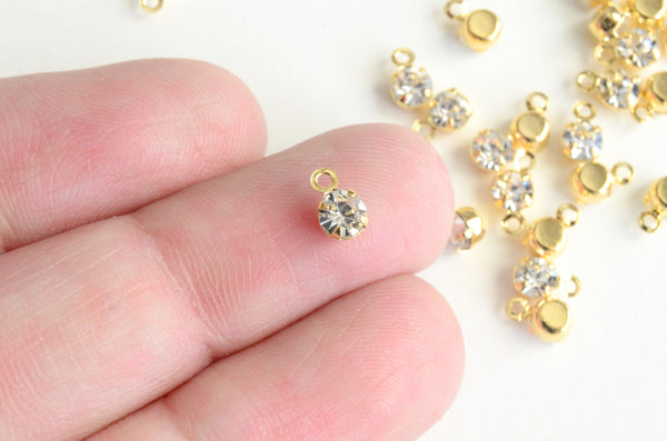 Tiny Rhinestone Charms, Gold Plated Solitaire Charms, Miniature Simple –  Paper Dog Supply Co