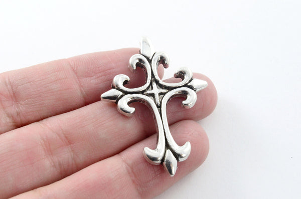 20pcs, Cross Charms, Filigree Cross Charms, Detailed Cross, Antique Silver Charms, Double Sided Cross Charms, Fancy Cross Charms, Findings