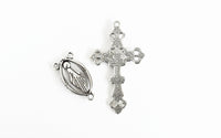 Rosary Cross And Connector Set, Silver Rosary Pieces, Cross Charm, Virgin Mary Charm, Rosary Findings - 1 set (353)