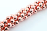 Rose Gold Hematite Beads, Smooth Round Beads, Plated, 8mm - 25 beads (MB118)