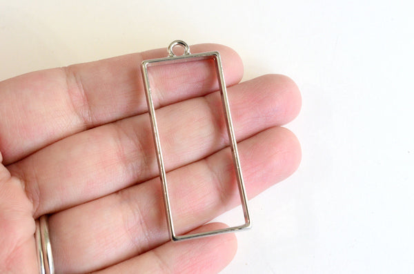 Rectangle Pendant Charm Shiny Silver Large Open Back Bezel 49mm x 20mm 4 pieces (505)