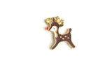 Reindeer Charms, Red Dot, Brown Enamel, Gold Toned Metal, 19mm x 14mm -4 pieces (552)