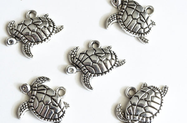 Sea Turtle Charm, Silver Toned Loggerhead 18mm - 10 pieces (564)