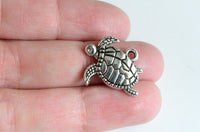 Sea Turtle Charm, Silver Toned Loggerhead 18mm - 10 pieces (564)