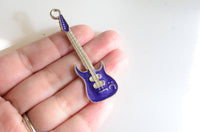 2 Guitar Charm, Purple Enamel Silver Tone, 62mm (595)