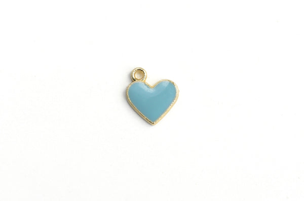 Blue Heart Charms, Enamel Gold Tone 12mm x 11mm - 8 pieces (615)