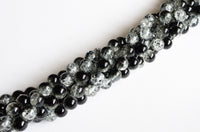 Black Crackle Glass Beads, 8mm - 100 Beads