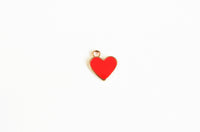 Red Heart Charm, Enamel Gold Tone 13mm x 11mm - 5 pieces (856)
