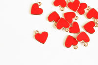 Red Heart Charm, Enamel Gold Tone 13mm x 11mm - 5 pieces (856)