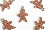 Gingerbread Charms, Enamel, Gold Toned, 20mm x 14mm - 4 pieces (883)