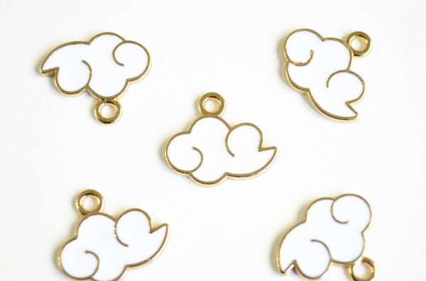 White Cloud Charm, Enamel Gold Toned, 15mm x 18mm - 4 pieces (968)