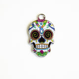 Skull Charm, Colorful Sugar Skull Pendant, 22mm x 13mm - 4 pieces (970)