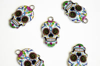 Skull Charm, Colorful Sugar Skull Pendant, 22mm x 13mm - 4 pieces (970)