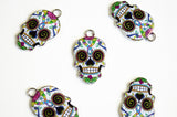 Skull Charm, Colorful Sugar Skull Pendant, 22mm x 13mm - 4 pieces (970)