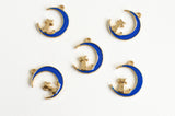 Moon Cat Charm, Blue Enamel Gold Tone, 17mm x 13mm - 4 pieces (973)